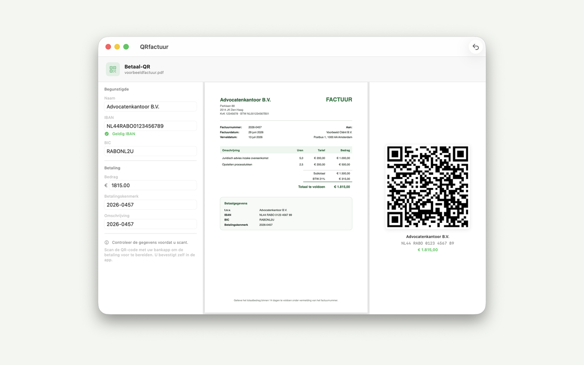 QRfactuur: betaalgegevens, factuur-voorvertoning en de live betaal-QR