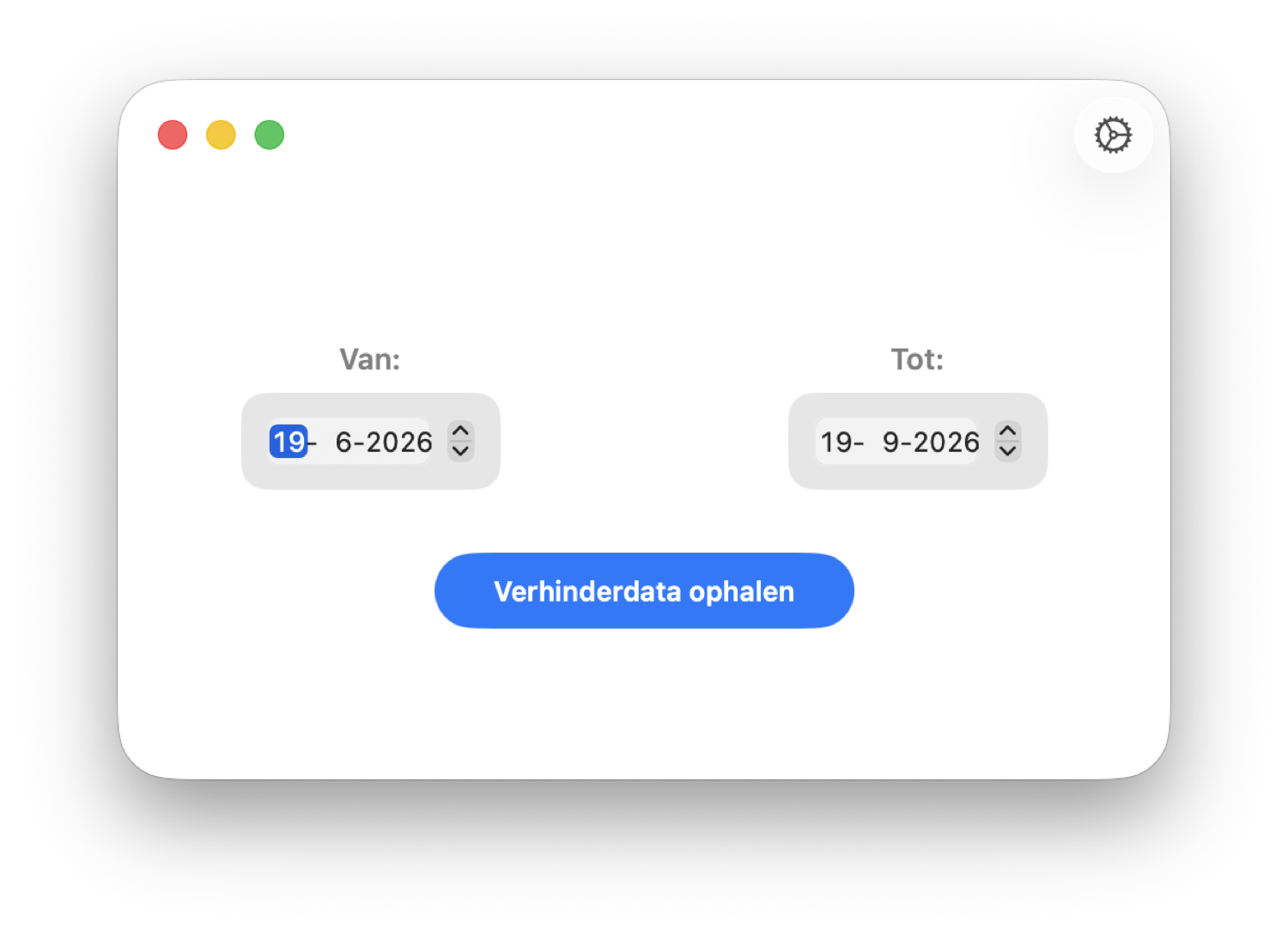 Verhinderdata hoofdscherm