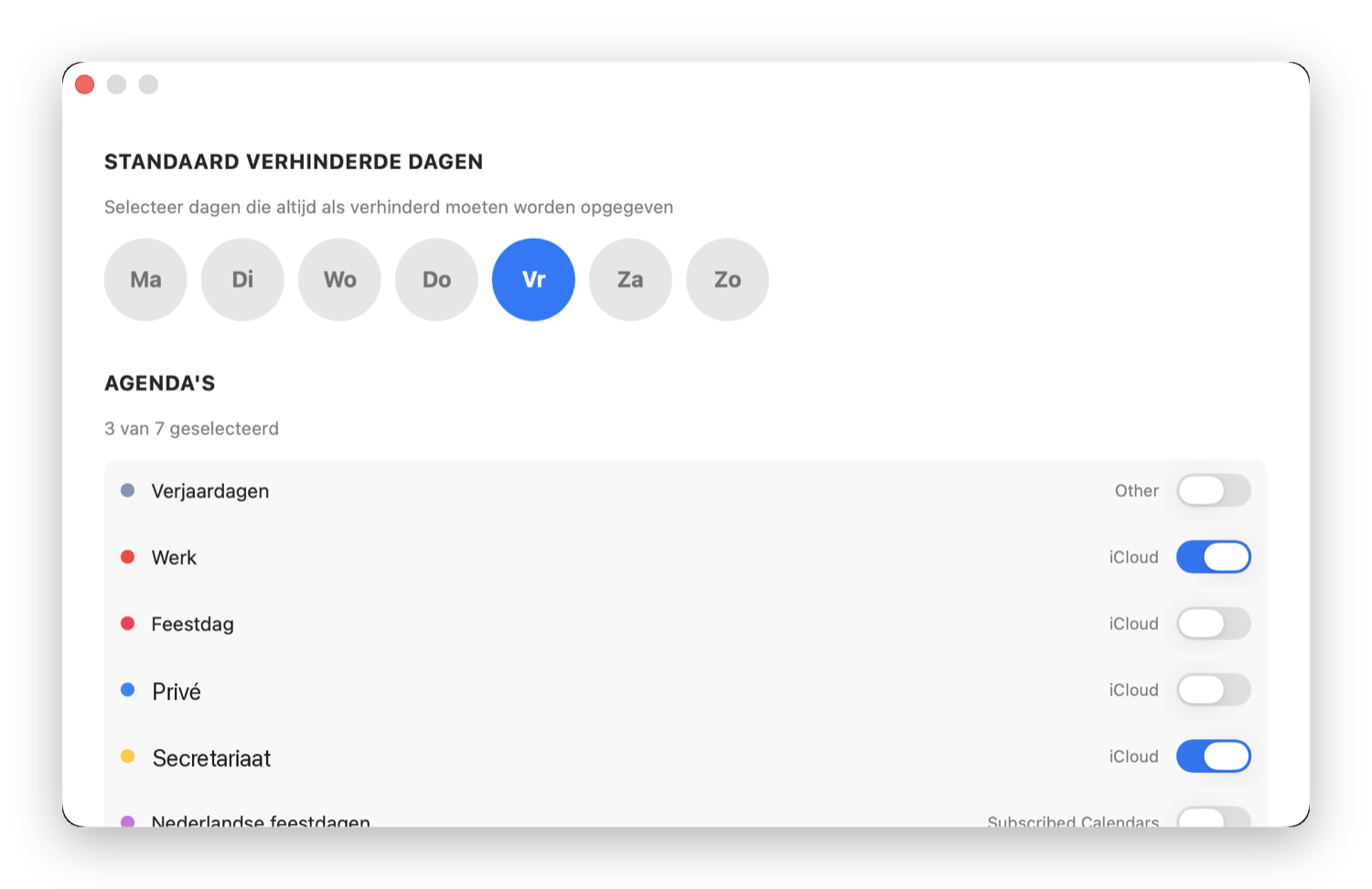Verhinderdata instellingen